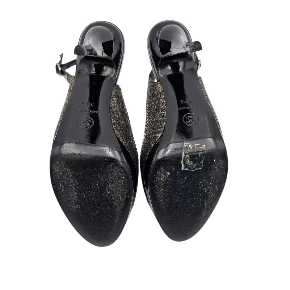 Chanel CC Slingback Chain Heel Pump Black Patent Vintage Gold Size 38.5 US 7.5 8 - Picture 12 of 15
